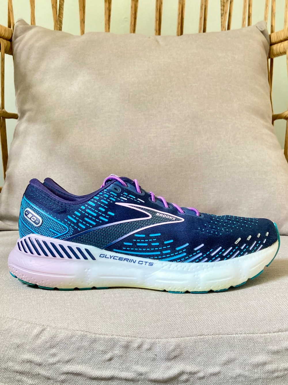 Brooks Glycerin GTS 20 US WMN 10.5 Navy Teal Purple Running No Tie Bungie Laces - Picture 5 of 12